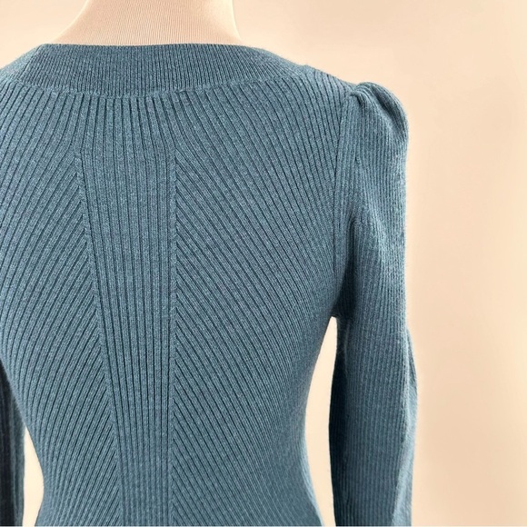 Rebecca Taylor structured sweater size XS blue ribbed 88% wool statement sleeve - Picture 7 of 12